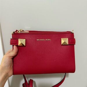Michael Kors Red Crossbody with Gold Studs